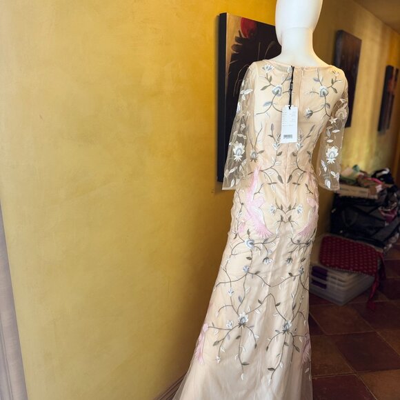 Too Tang Embroidered Maxi Gown – Apricot w/Birds & Floral Detailing -NWT, Size S - Picture 5 of 12